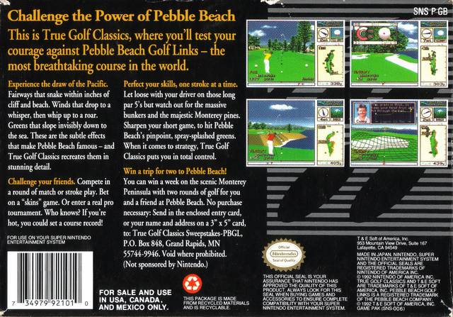 True Golf Classics: Pebble Beach Golf Links - (SNES) Super Nintendo [Pre-Owned] Video Games T&E Soft   