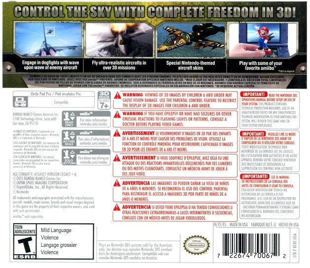 Ace Combat: Assault Horizon Legacy+ - Nintendo 3DS Video Games Bandai Namco Games   
