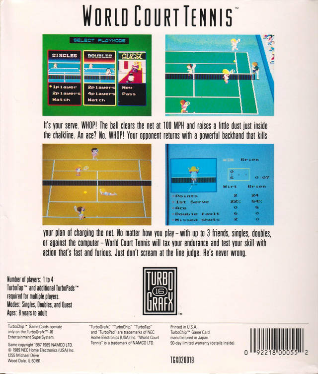 World Court Tennis - TurboGrafx-16 Video Games NEC   