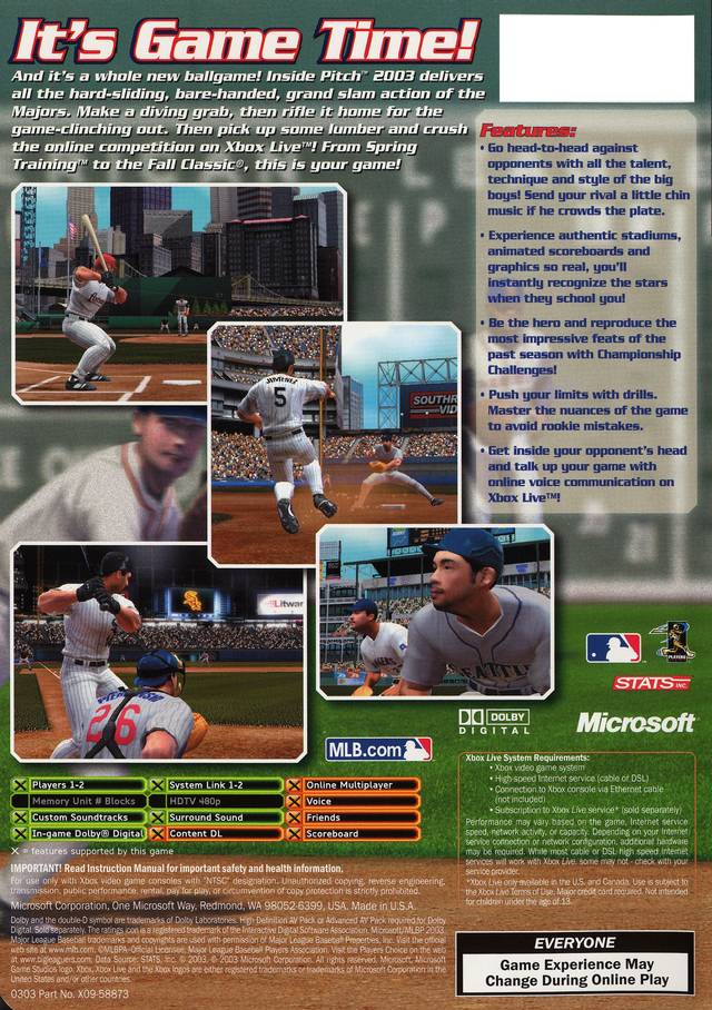 Inside Pitch 2003 - (XB) Xbox [Pre-Owned] Video Games Microsoft Game Studios   