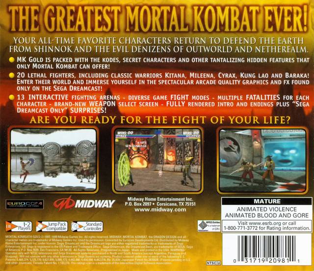 Mortal Kombat Gold - (DC) SEGA Dreamcast  [Pre-Owned] Video Games Midway   