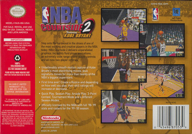NBA Courtside 2 Featuring Kobe Bryant - (N64) Nintendo 64 [Pre-Owned] Video Games Nintendo   