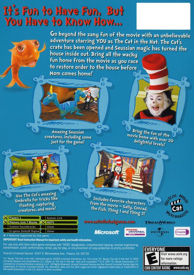 Dr. Seuss' The Cat in the Hat - Xbox Video Games VU Games   