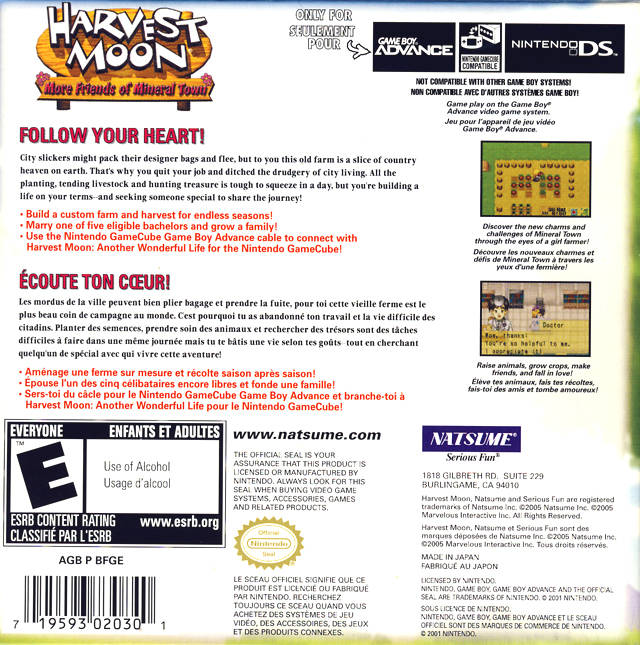 Harvest Moon: More Friends of Mineral Town - (GBA) Game Boy Advance [Pre-Owned] Video Games Natsume   