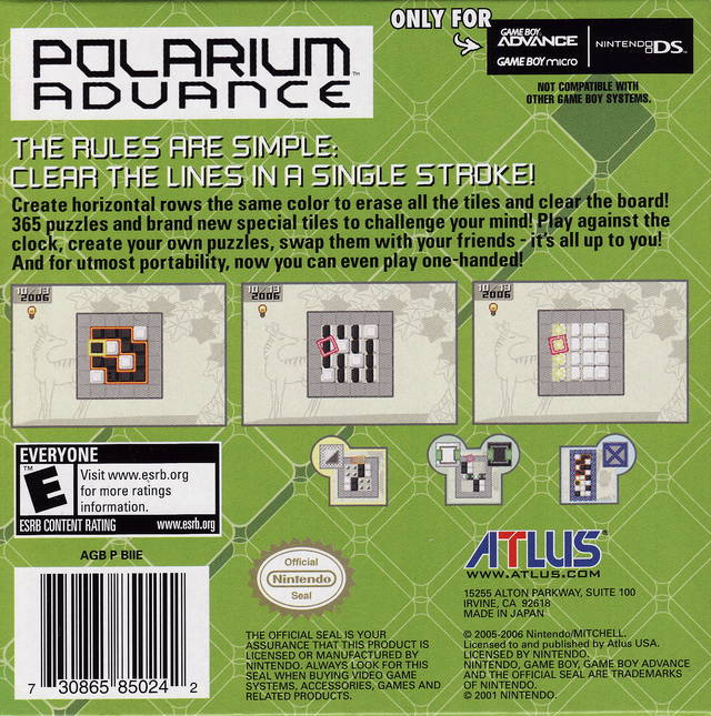 Polarium Advance - (GBA) Game Boy Advance [Pre-Owned] Video Games Atlus   