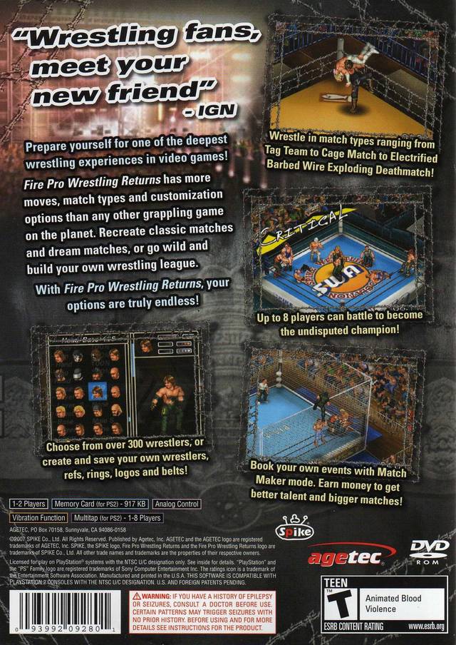 Fire Pro Wrestling Returns - (PS2) PlayStation 2 [Pre-Owned] Video Games Agetec   