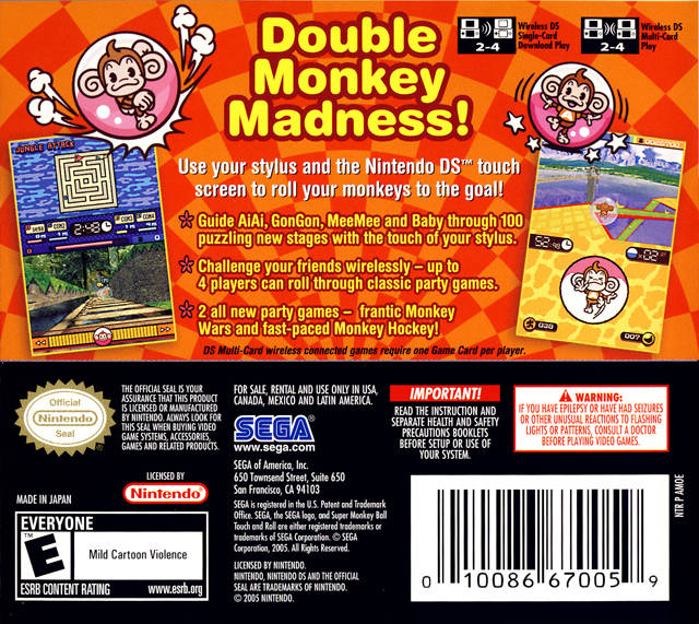 Super Monkey Ball: Touch & Roll - Nintendo DS Video Games Sega   