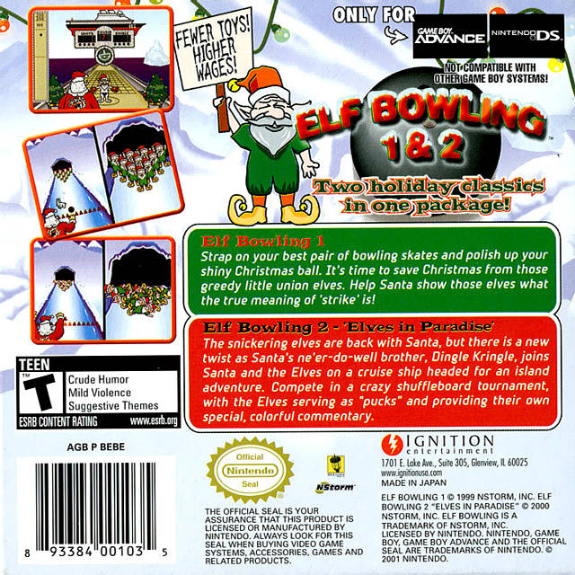 Elf Bowling 1 & 2 - (GBA) Game Boy Advance Video Games Ignition Entertainment   