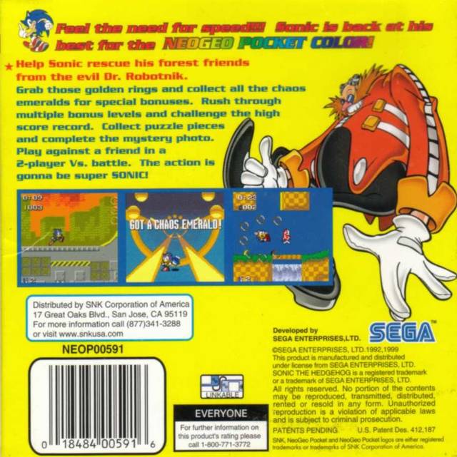 Sonic the Hedgehog: Pocket Adventure - SNK NeoGeo Pocket Color  [Pre-Owned] Video Games SNK   