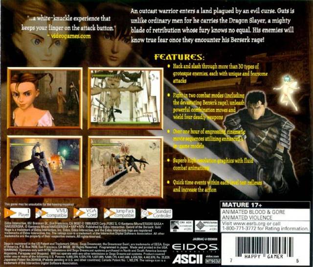Sword of the Berserk: Guts' Rage - (DC) SEGA Dreamcast [Pre-Owned] Video Games Eidos Interactive   