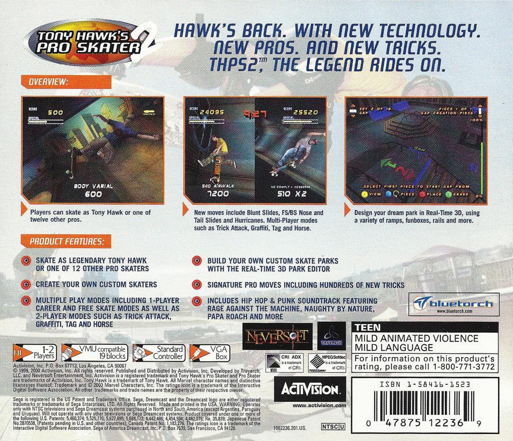 Tony Hawk's Pro Skater 2 - (DC) SEGA Dreamcast [Pre-Owned] Video Games Activision   