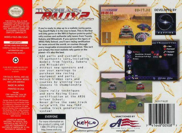 Top Gear Rally 2 - (N64) Nintendo 64 [Pre-Owned] Video Games Kemco   