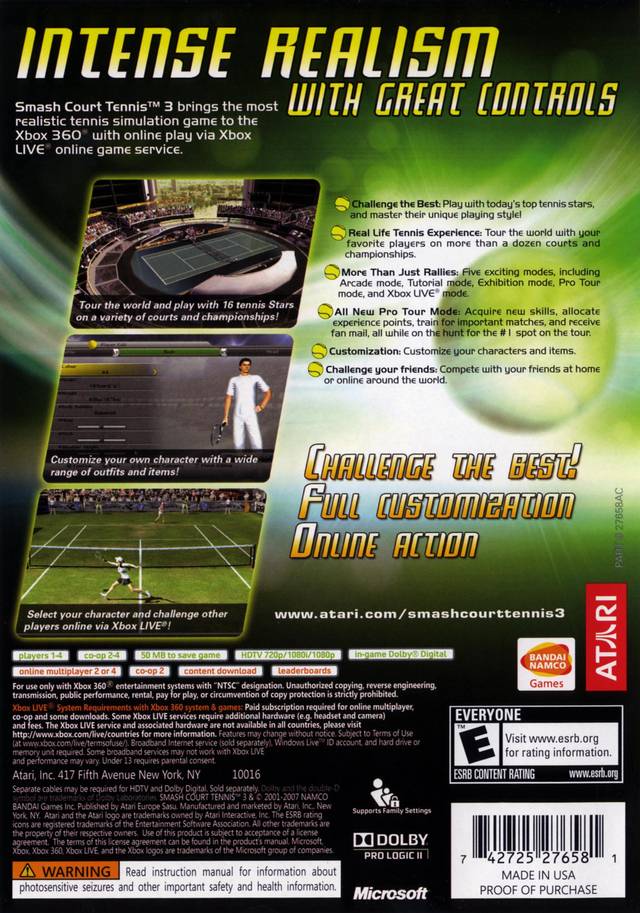Smash Court Tennis 3 - Xbox 360 Video Games Atari SA   