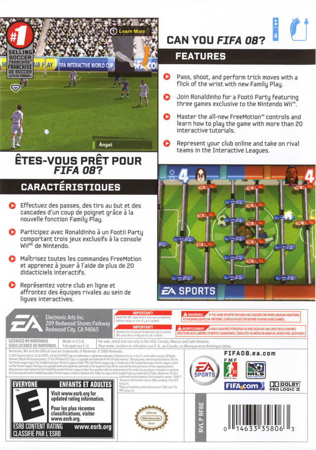 FIFA Soccer 08 - Nintendo Wii Video Games Electronic Arts   
