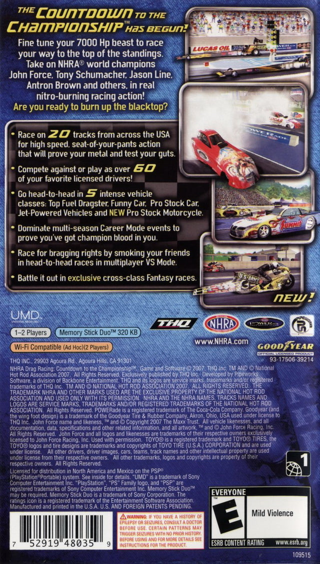 NHRA: Countdown to the Championship 2007 - PSP Video Games THQ   