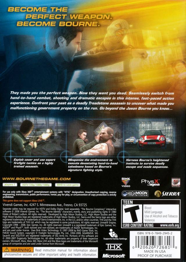 Robert Ludlum's The Bourne Conspiracy - Xbox 360 Video Games Sierra Entertainment   