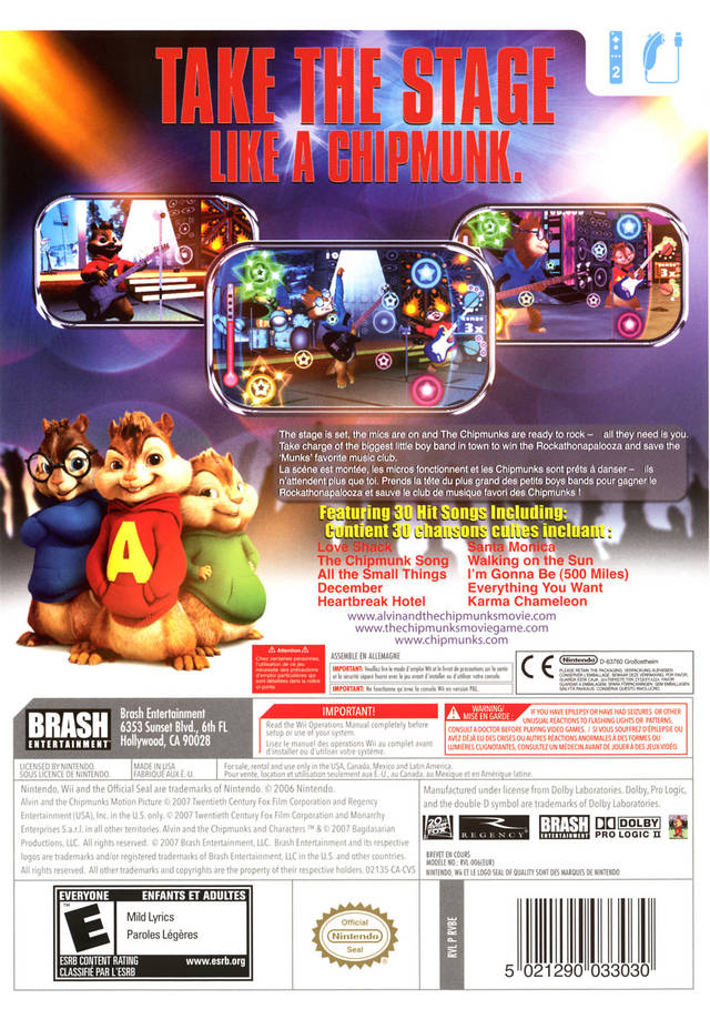 Alvin and the Chipmunks - Nintendo Wii Video Games Brash Entertainment   