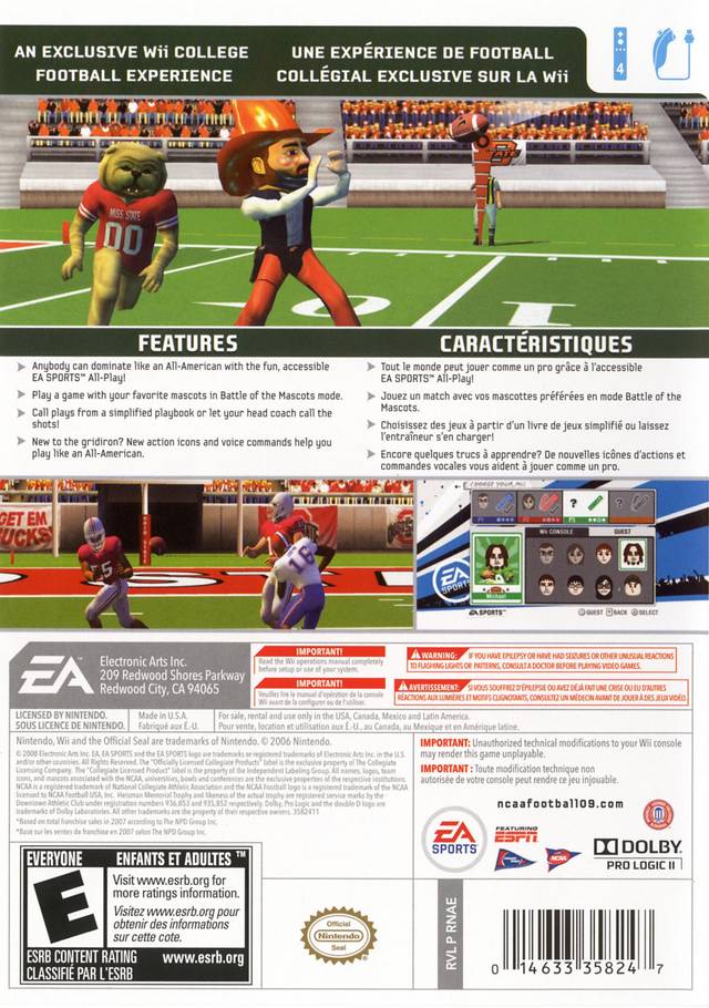 NCAA Football 09 All-Play - Nintendo Wii [Pre-Owned] Video Games EA Sports   