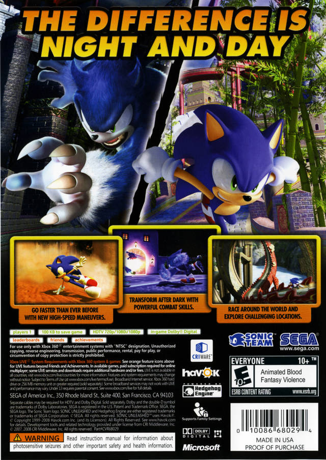 Sonic Unleashed (Platinum Hits) - Xbox 360 Video Games Sega   