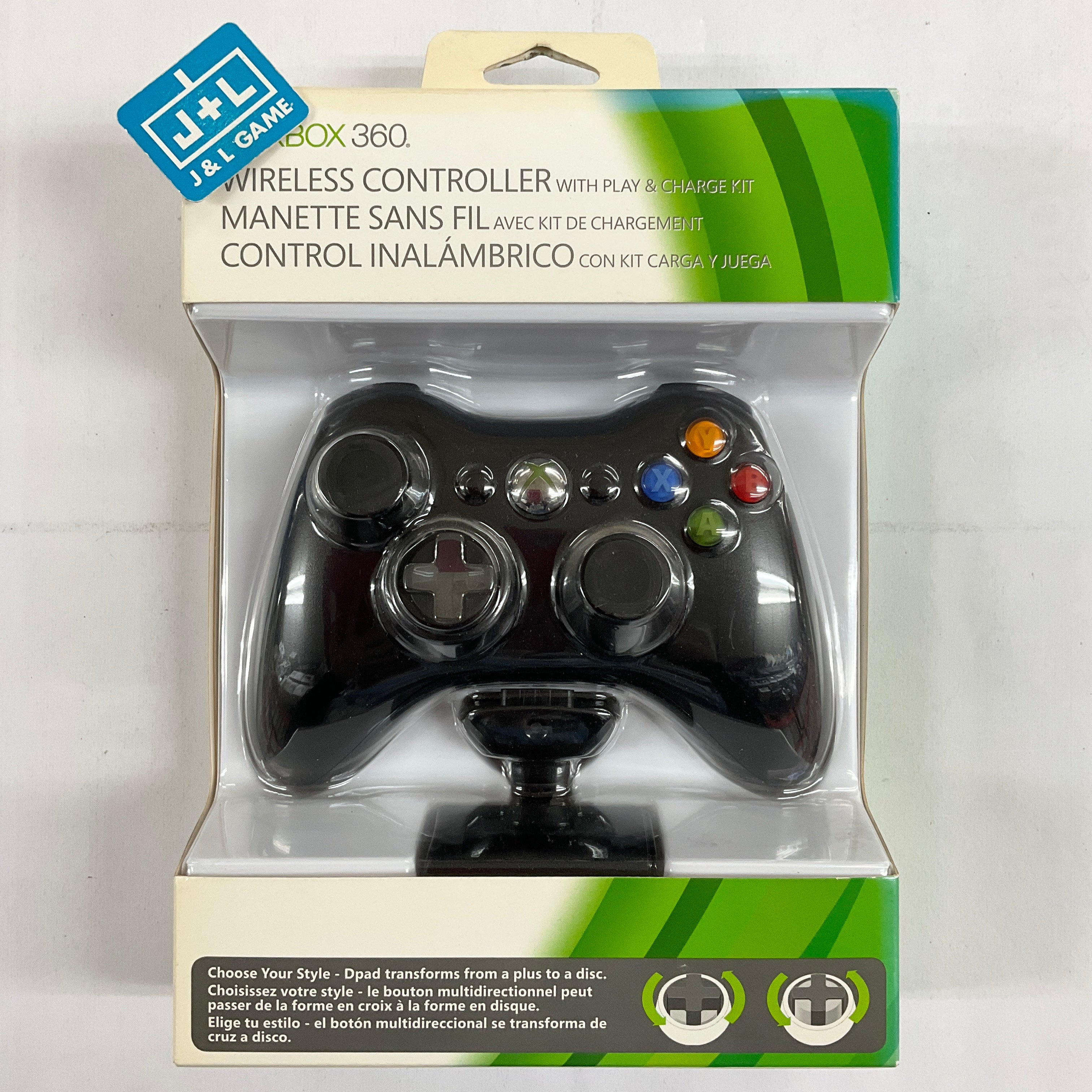 Microsoft Xbox 360 Wireless Controller with Transforming D-Pad and Play and Charge Kit (Black) - Xbox 360 Accessories Microsoft