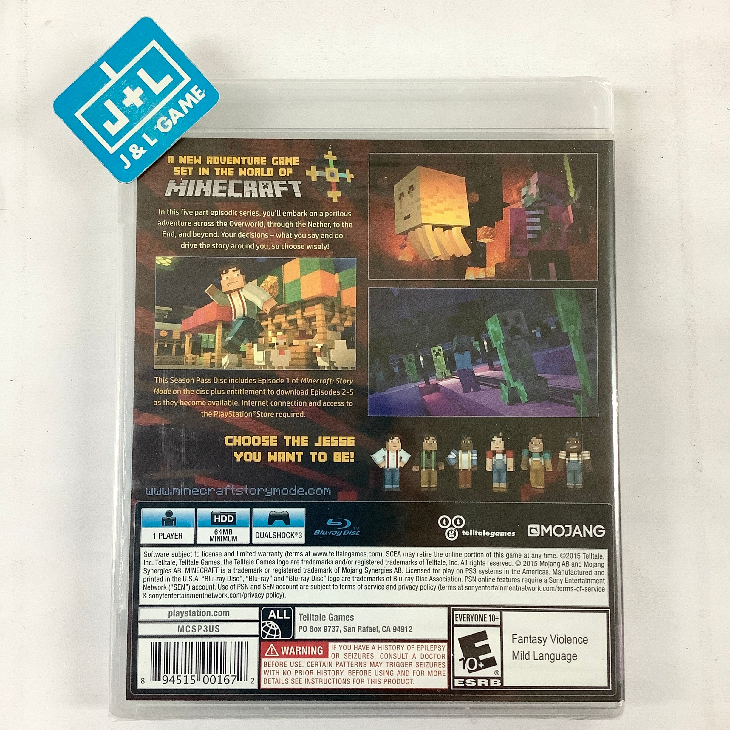 Minecraft: Story Mode - A Telltale Games Series - Season Pass Disc - (PS3) PlayStation 3 Video Games Telltale Games   