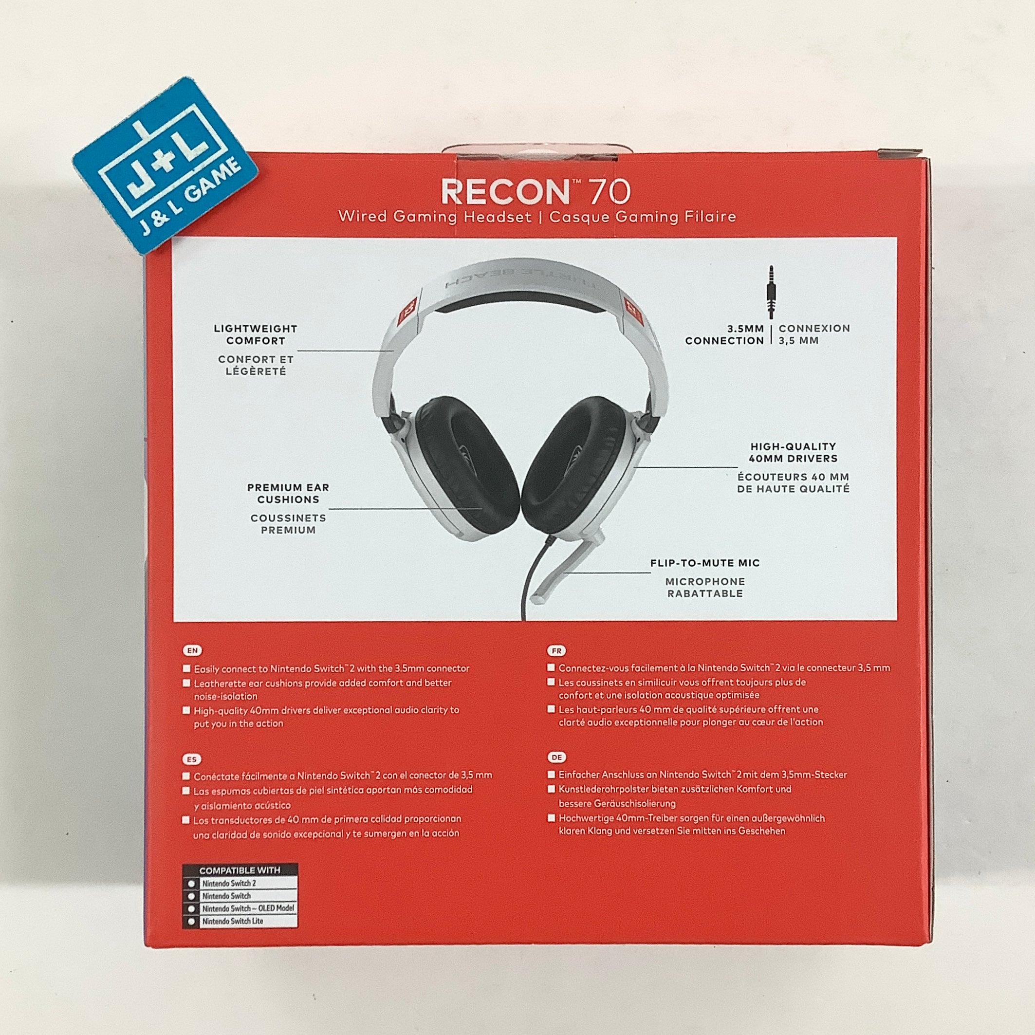Turtle Beach Recon 70 Wired Gaming Headset (Black/White) - (NS2) Nintendo Switch 2 ACCESSORIES Turtle Beach