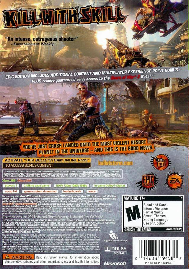 Bulletstorm (Epic Edition) - Xbox 360 Video Games Electronic Arts   