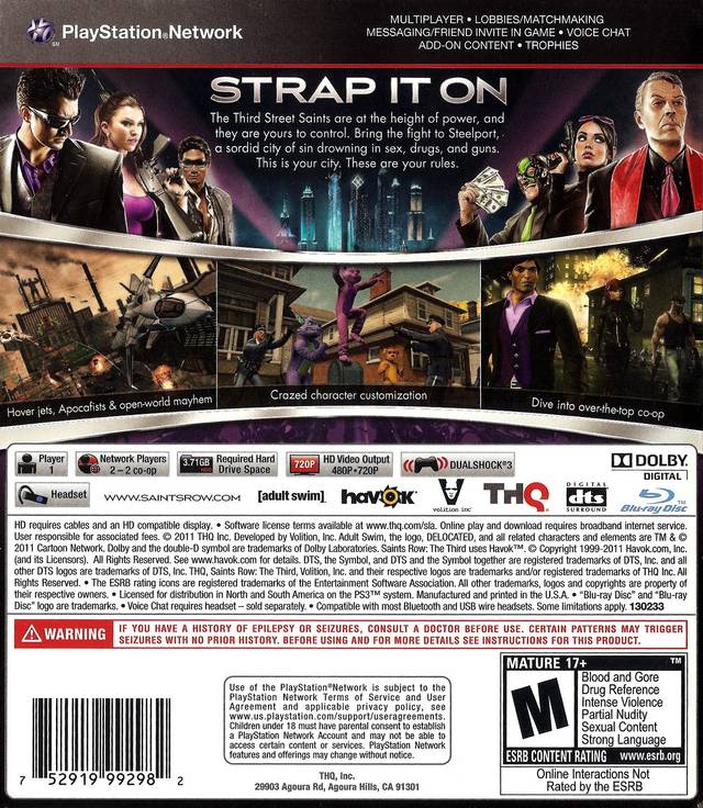 Saints Row: The Third - (PS3) PlayStation 3 [Pre-Owned] Video Games THQ   