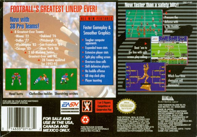 John Madden Football '93 - (SNES) Super Nintendo [Pre-Owned] Video Games EA Sports   