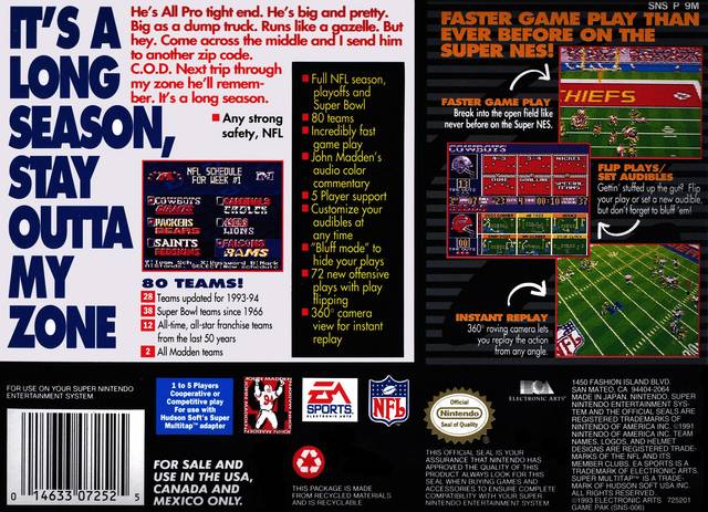 Madden Football '94 - (SNES) Super Nintendo [Pre-Owned] Video Games EA Sports   