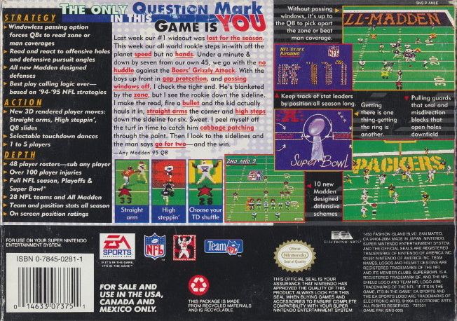 Madden NFL 95 - (SNES) Super Nintendo [Pre-Owned] Video Games Electronic Arts   