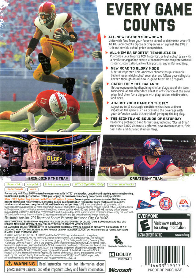 NCAA Football 10 - Xbox 360 Video Games Electronic Arts
