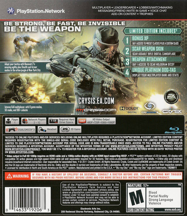 Crysis 2 (Limited Edition) - (PS3) PlayStation 3 [Pre-Owned] Video Games EA Games   