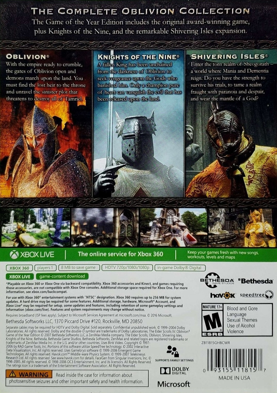 The Elder Scrolls IV: Oblivion - Game of the Year Edition (Greatest Hits) - (XB1) Xbox One & Xbox 360 [Pre-Owned] Video Games Rockstar Games