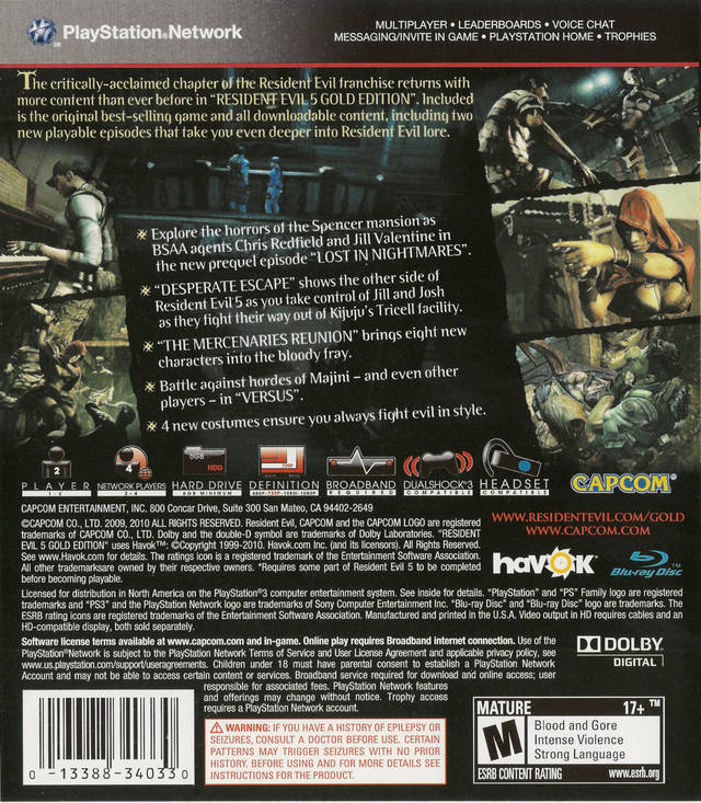 Resident Evil 5: Gold Edition - (PS3) PlayStation 3 Video Games Capcom   