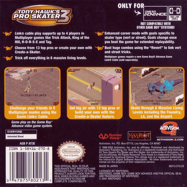 Tony Hawk's Pro Skater 3 - (GBA) Game Boy Advance [Pre-Owned] Video Games Activision