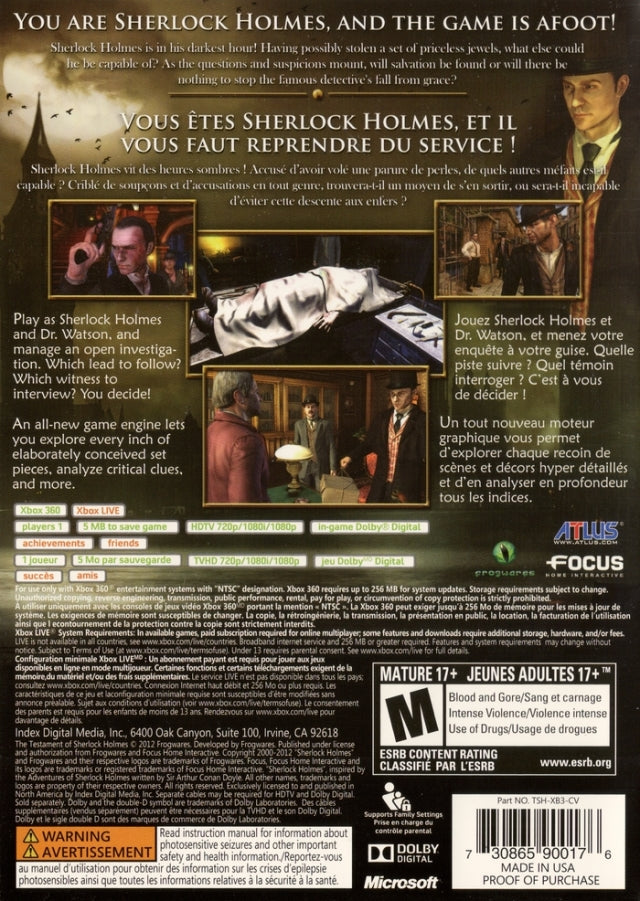 The Testament of Sherlock Holmes - Xbox 360 Video Games Atlus