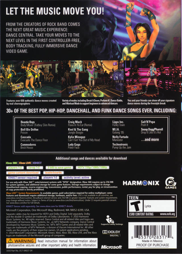 Dance Central (Kinect Required) - Xbox 360 [Pre-Owned] Video Games MTV Games   