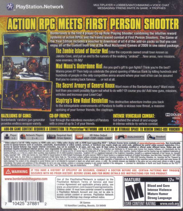 BORDERLANDS EDITION GAME OF THE YEAR - SONY PLAYSTATION 3 - JEU PS3 BORDERLANDS EDITION GAME OF THE YEAR - SONY PLAYSTATION 3 - JEU PS3