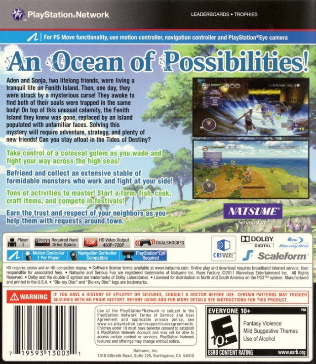 Rune Factory: Tides of Destiny - (PS3) PlayStation 3 [Pre-Owned] Video Games Natsume   