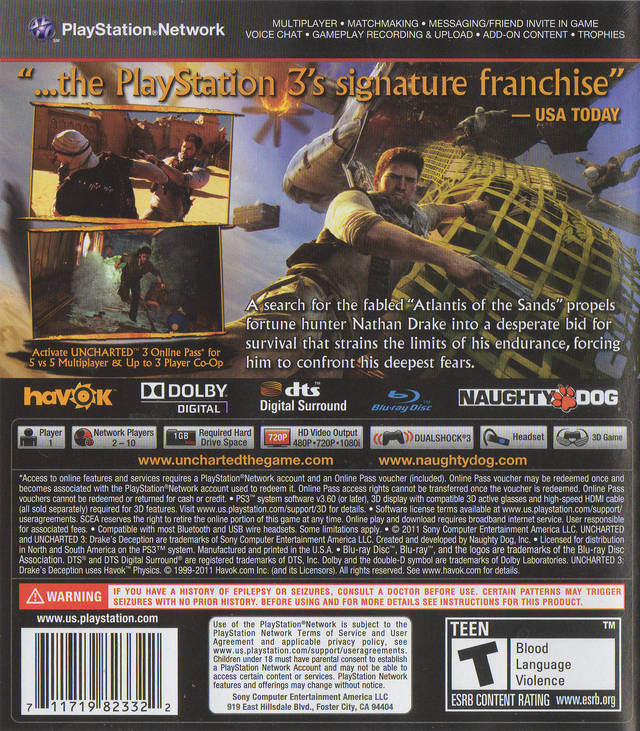 Uncharted 3: Drake's Deception (Steelbook) - (PS3) PlayStation 3 [Pre-Owned] Video Games Sony   