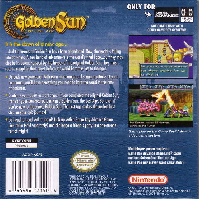 Boîte manuelle Golden Sun 2 The Lost Age GameBoy Advance, carte et plateau - JEU SANS inclus - France Boîte manuelle Golden Sun 2 The Lost Age GameBoy Advance, carte et plateau - JEU SANS inclus - France
