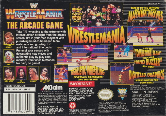 WWF Wrestlemania: The Arcade Game (SNES) Super Nintendo [Pre