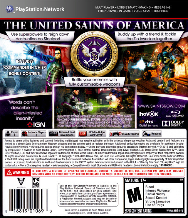 Saints Row IV (Commander in Chief Edition) - (PS3) PlayStation 3 [Pre-Owned] Video Games THQ   