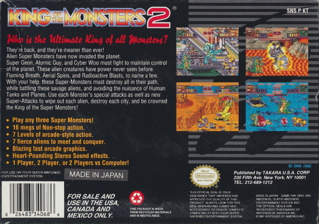 King of the Monsters 2 - (SNES) Super Nintendo [Pre-Owned] Video Games Takara   