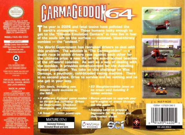 Carmageddon 64 - (N64) Nintendo 64 Video Games Titus Software   