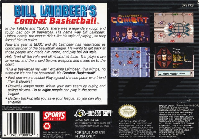 Bill Laimbeer's Combat Basketball - (SNES) Super Nintendo [Pre-Owned] Video Games Hudson Soft   