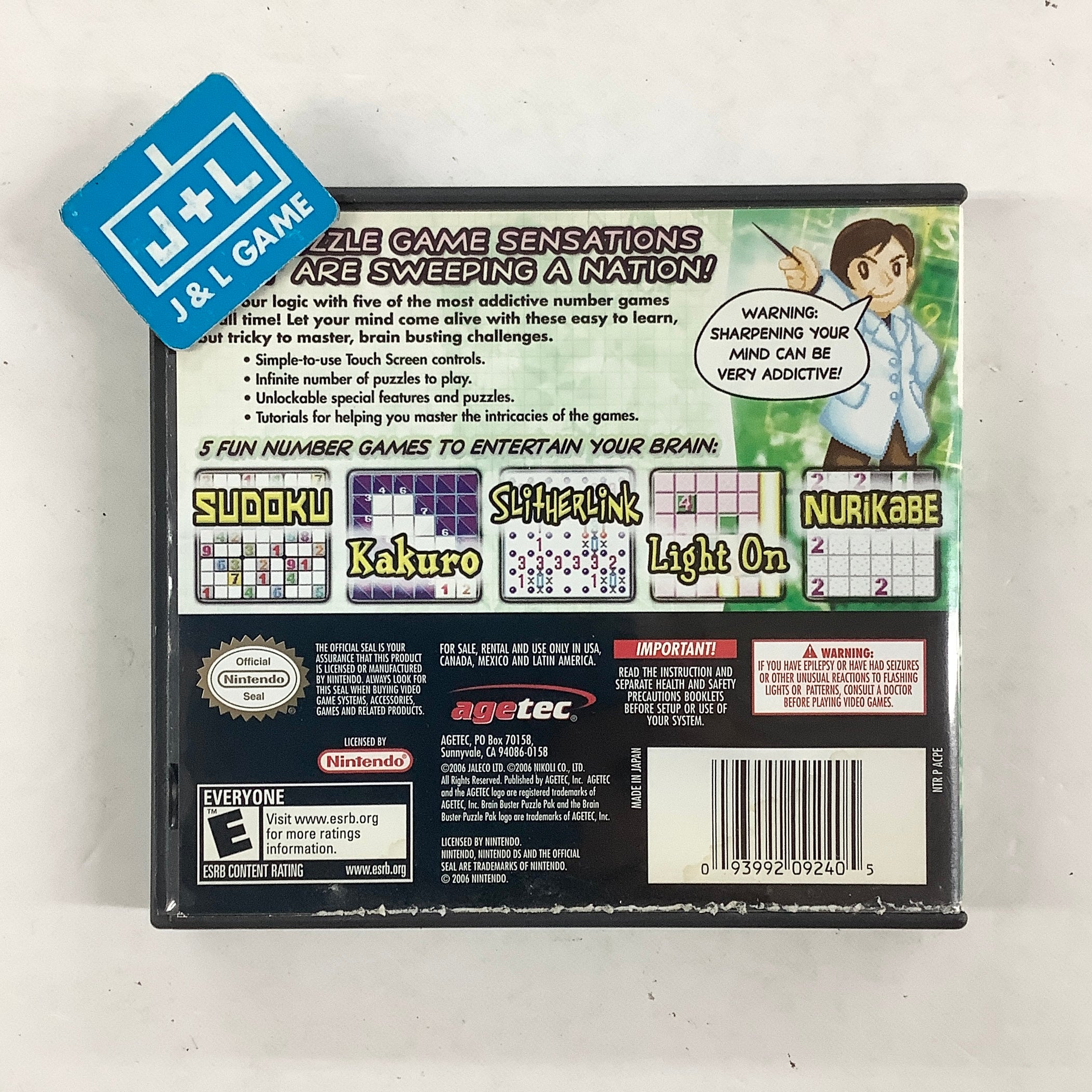 Brain Buster: Puzzle Pak - (NDS) Nintendo DS [Pre-Owned] Video Games Agetec