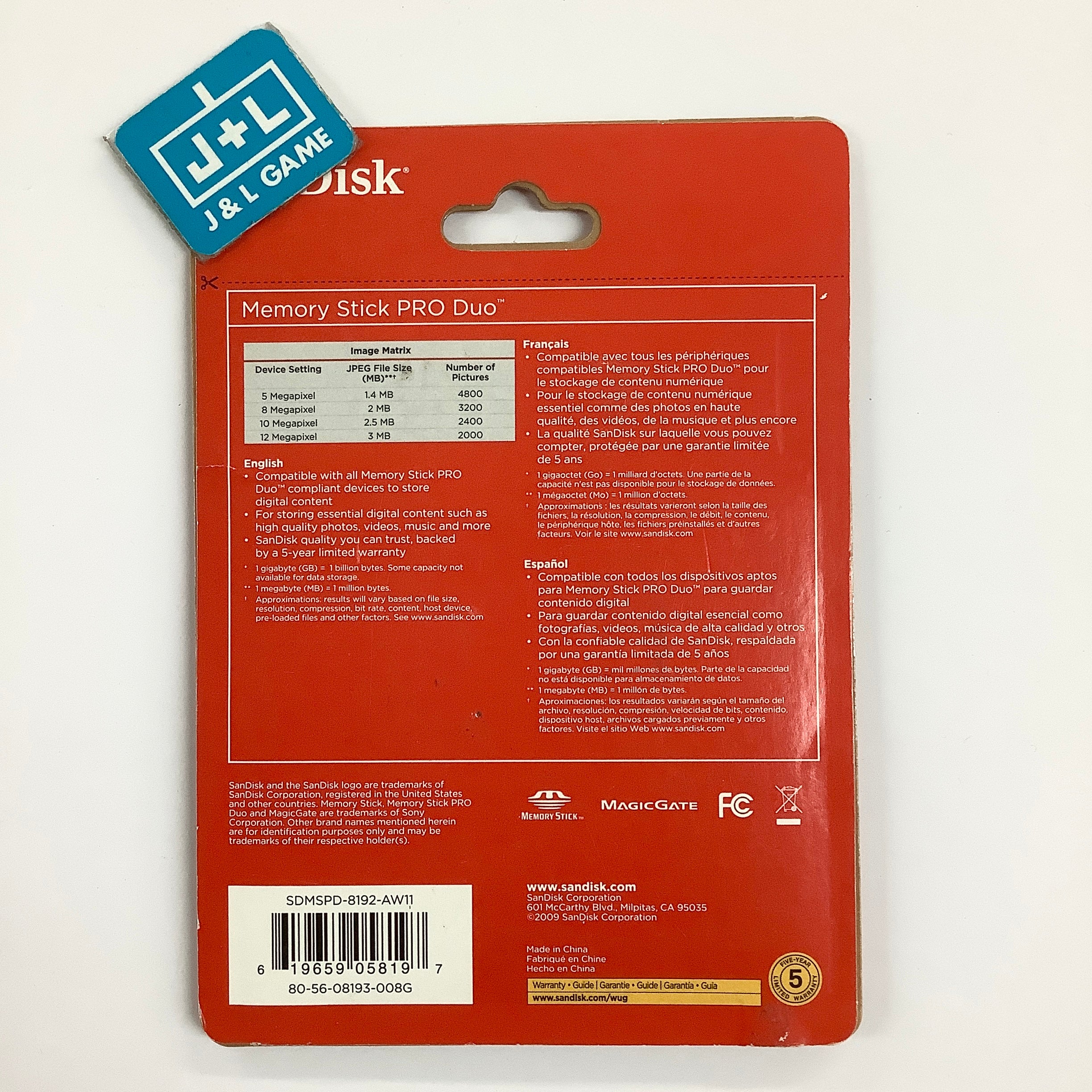 SanDisk 8 GB MemoryStick Pro Duo - SONY PSP