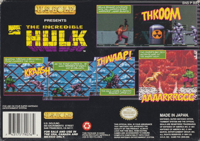 The Incredible Hulk - (SNES) Super Nintendo [Pre-Owned] Video Games U.S. Gold   